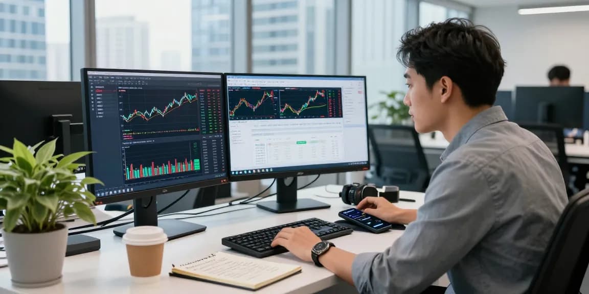 Focused analyst utilizing NAGA2000 platform in modern trading office