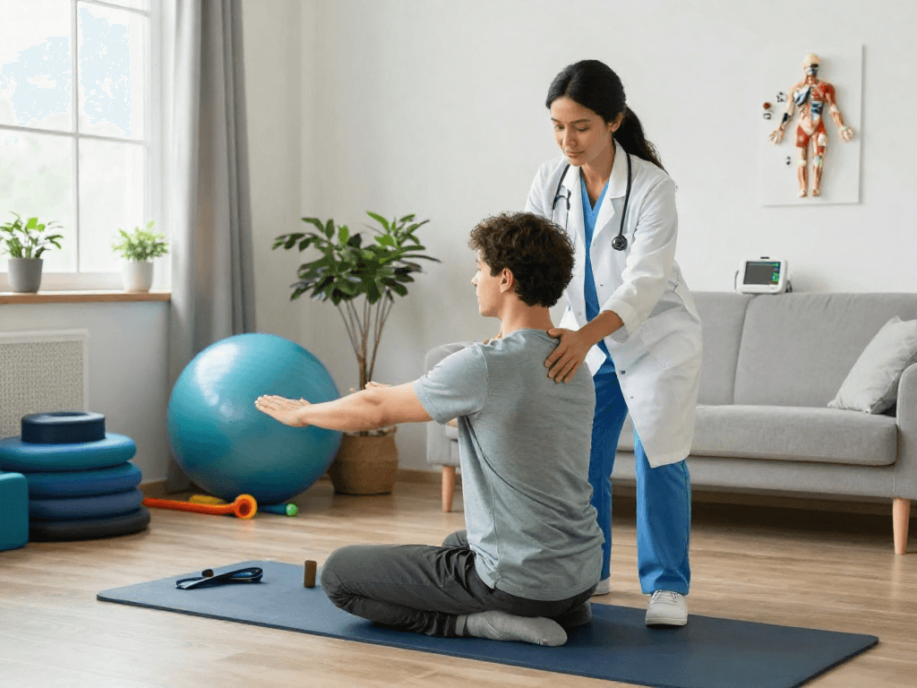 Expert physiotherapist providing physio home visits Sydney in a comforting patient care setting, ensuring comprehensive health services.
