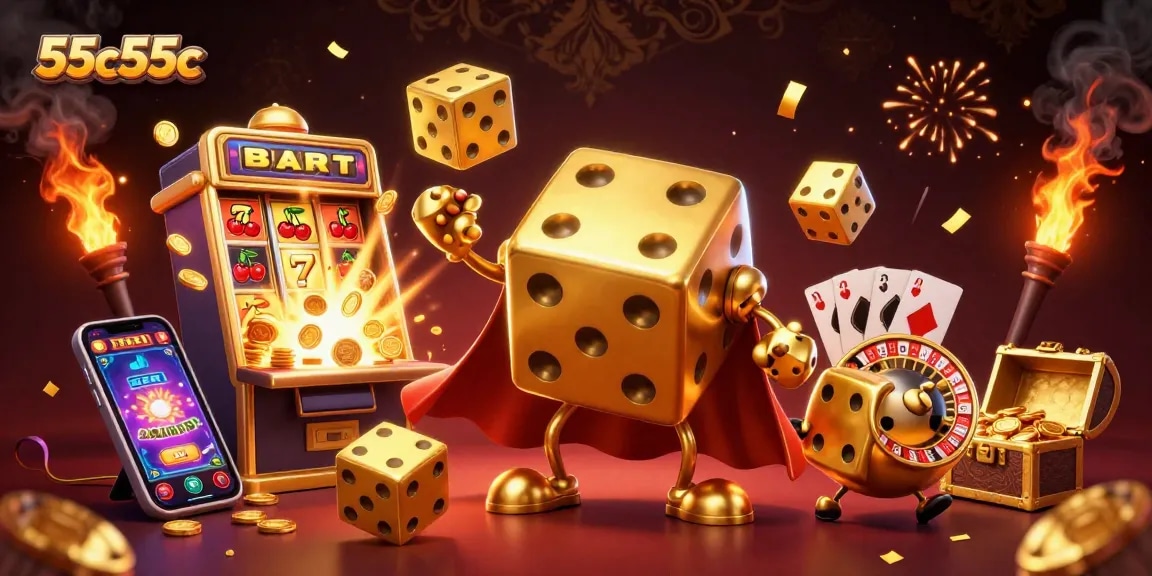 Experience the thrill of 55c55c with golden dice, slot machines, and a casino game lobby.
