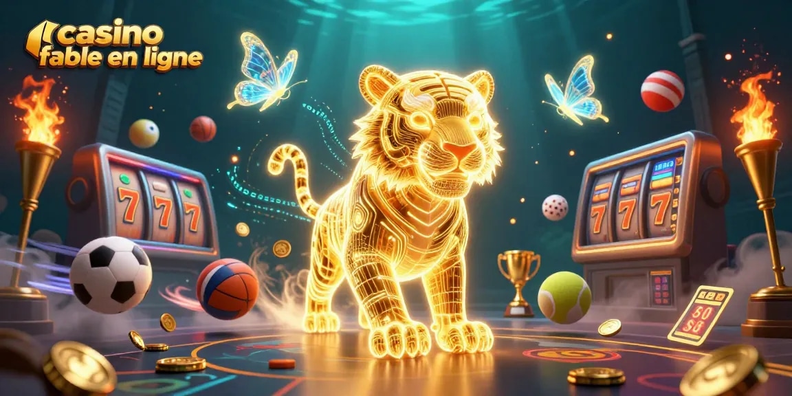 Découvrez un casino fiable en ligne avec un tigre doré dans un paysage de jeu dynamique.