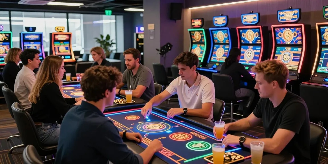 Experience the exciting world of a crypto casino with players and digital gaming elements.