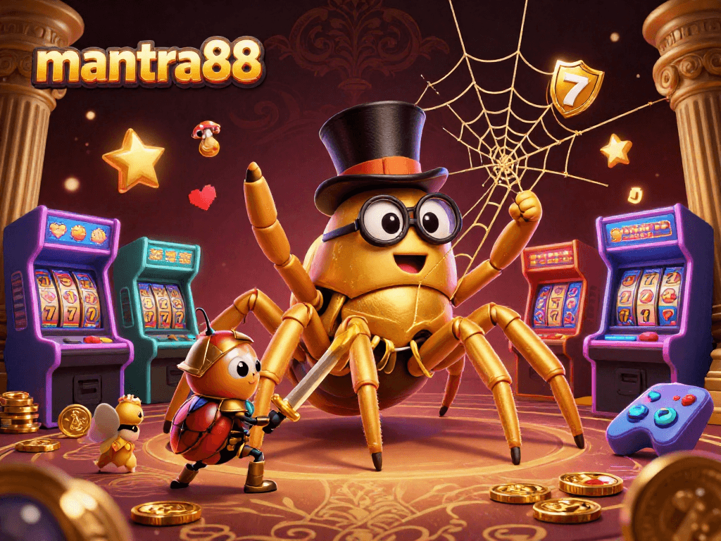 Engage with mantra88's vibrant casino experience featuring a golden tarantula and beetle knight gaming.