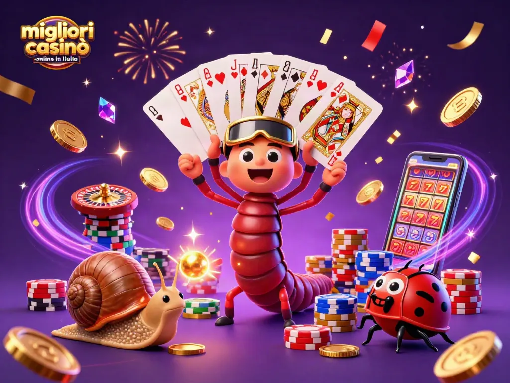 Gioca nei migliori casinò online in Italia con un dealer millipede e un'ambientazione festosa.