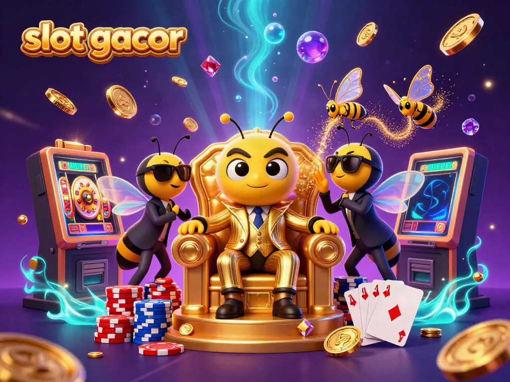 Experience the thrill of slot gacor with a mob boss and his crew in this vibrant 3D scene.