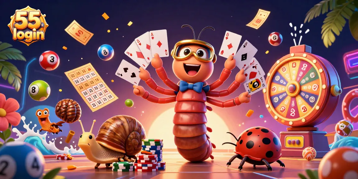 Engage with 55 club login and experience a vibrant casino scene featuring dynamic lottery elements and energetic characters.