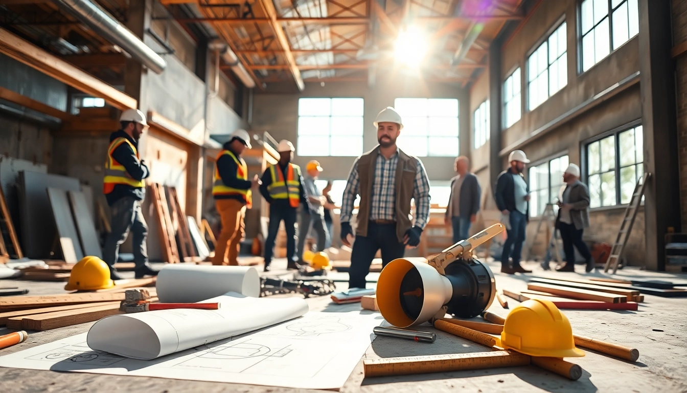 New Jersey General Contractor managing a construction site with skilled workers and blueprints.
