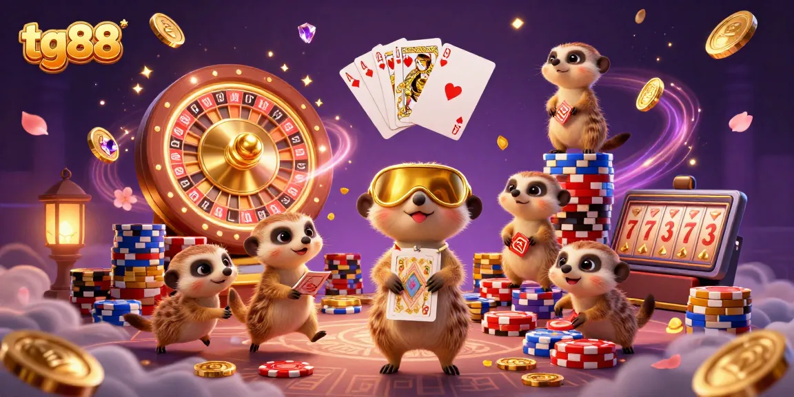 Experience thrilling gaming at tg88 with meerkats hosting an elaborate casino, showcasing excitement and rich visuals.