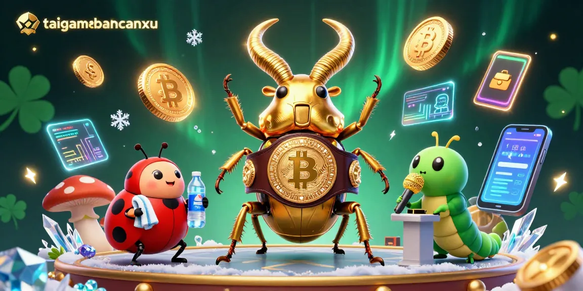 Experience taigamebancaanxu with a vibrant scene of a boxing beetle, crypto coins, and lively casino elements.