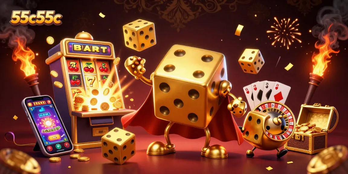 Experience the thrill of 55c55c with golden dice, slot machines, and a casino game lobby.