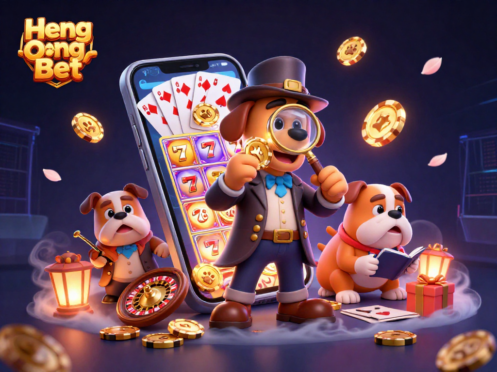 Engage in winning strategies at Heng Ong Bet with a vibrant illustration of a detective duo solving casino mysteries.