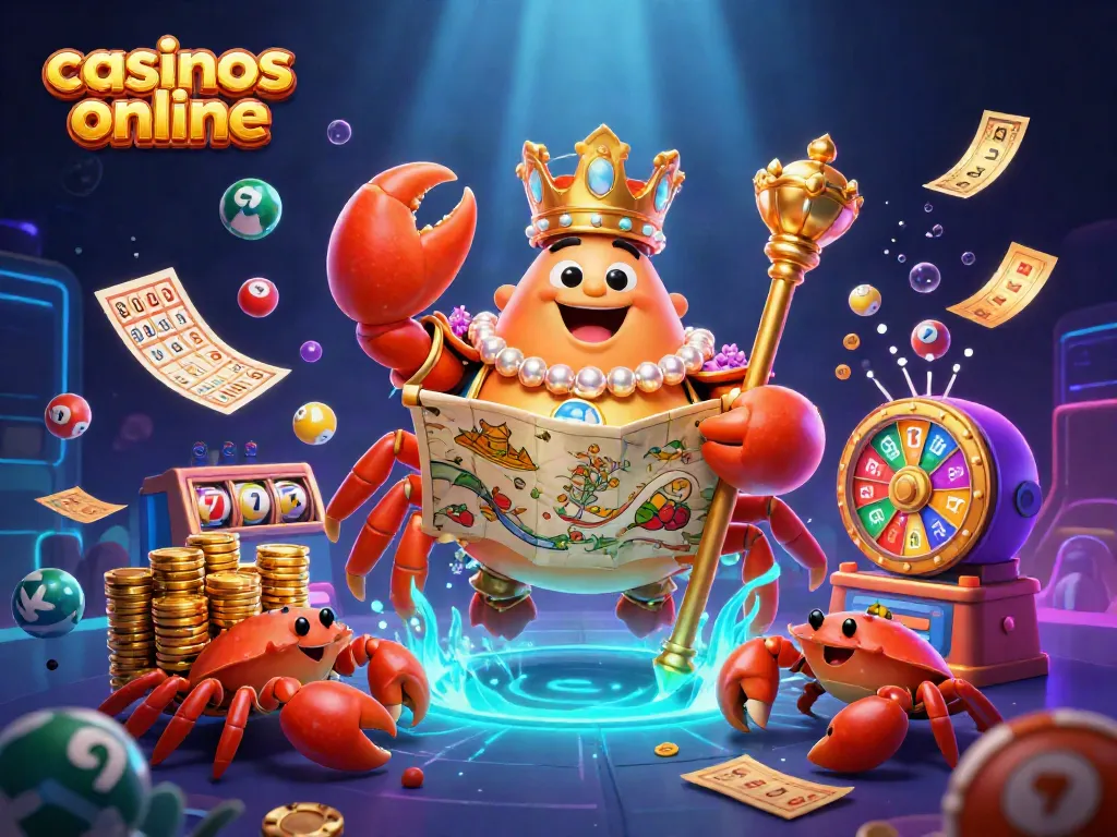Jugando en casinos online, el emperador cangrejo dorado muestra su tesoro y emoción en la escena.