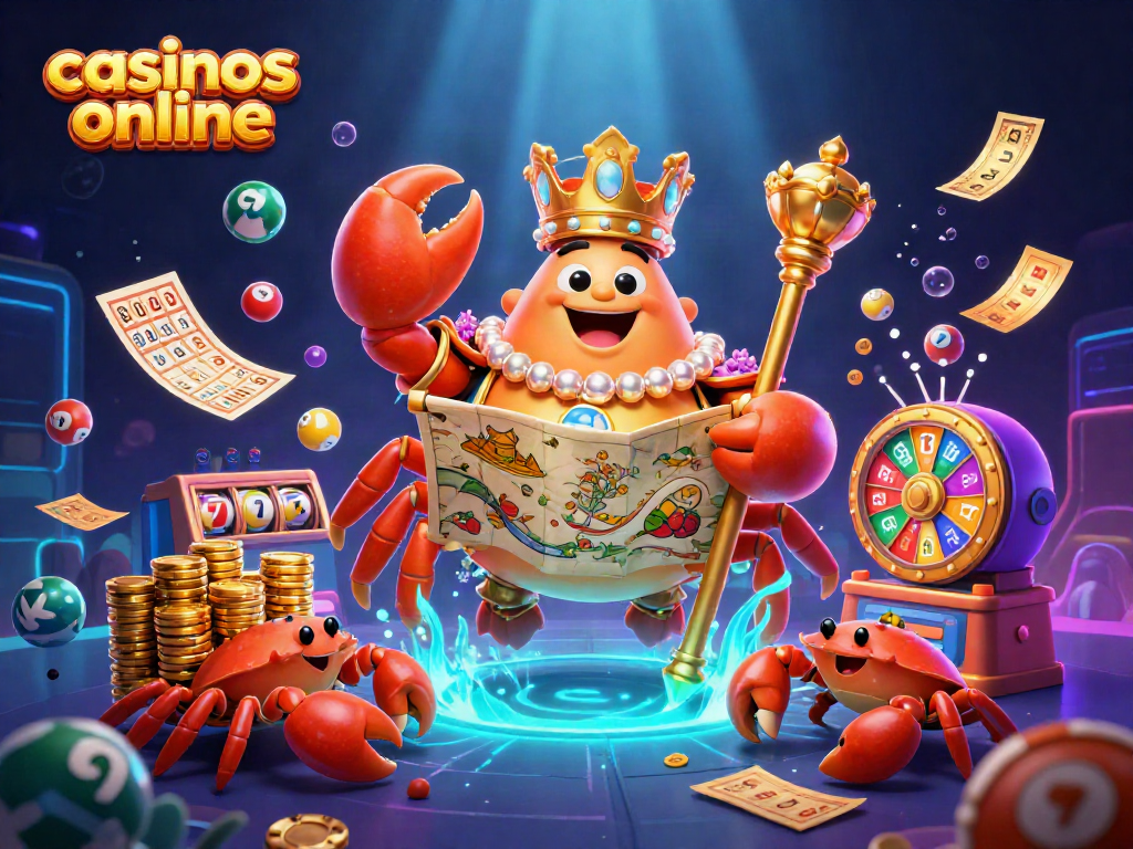 Jugando en casinos online, el emperador cangrejo dorado muestra su tesoro y emoción en la escena.