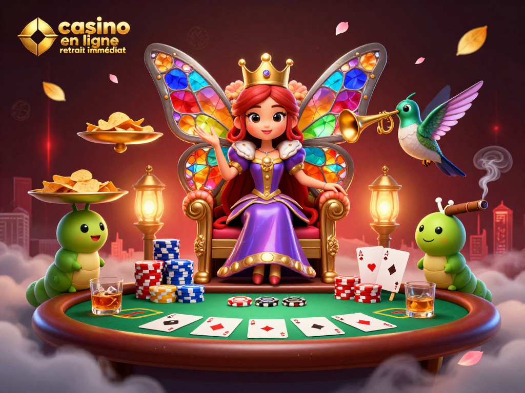 Plongez dans l'excitation du casino en ligne retrait immédiat avec des personnages colorés et des éléments de poker captivants.