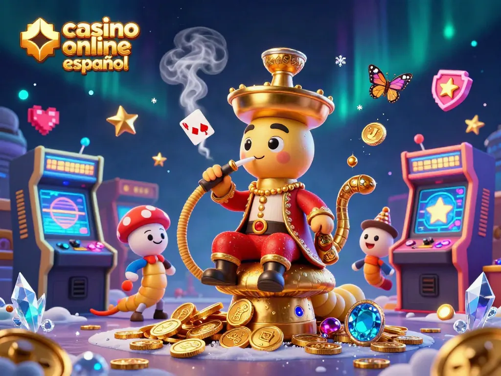 Disfruta de la emoción de un casino online español con el maestro hookah, símbolos de apuestas y brillantes gemas.
