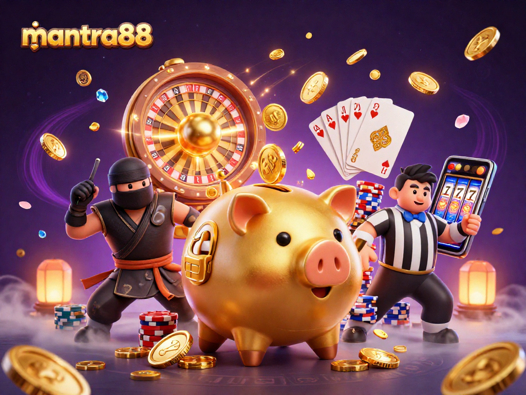 Experience the excitement of mantra88 with thrilling slots and jackpots in a vibrant gaming illustration.