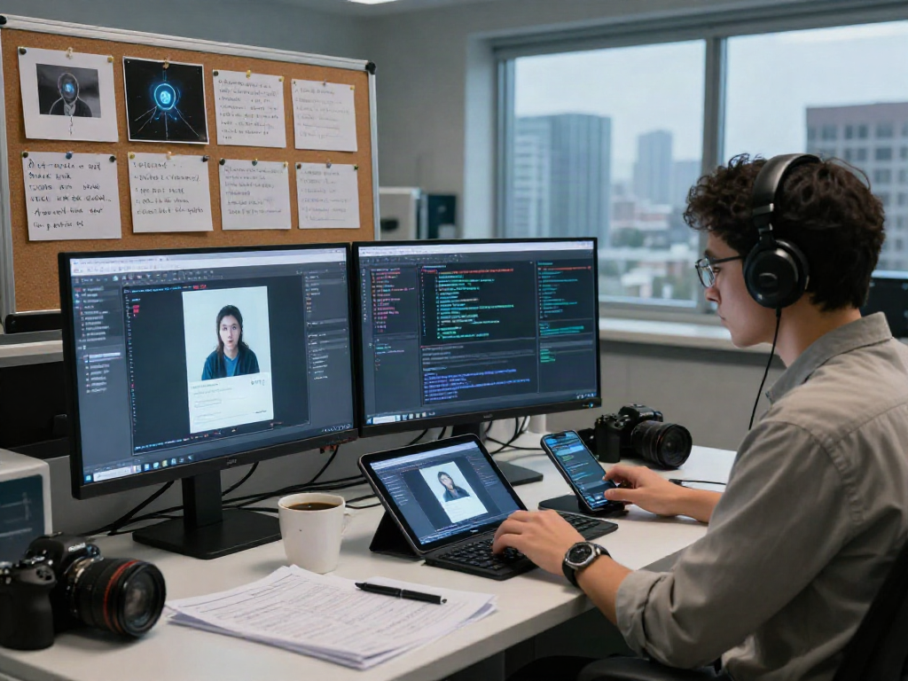 AI-Generated Image Detection analysis in a modern digital forensic lab with advanced software tools.
