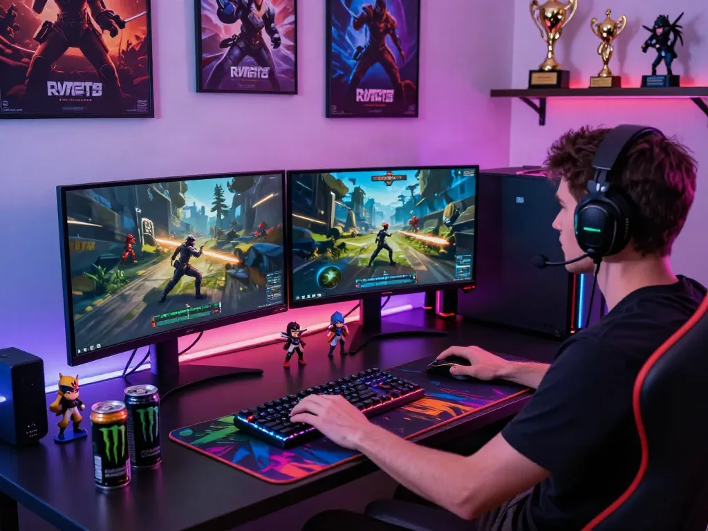 Player engaging in an ahha4d online gaming session at a modern gaming setup with vibrant RGB lighting.