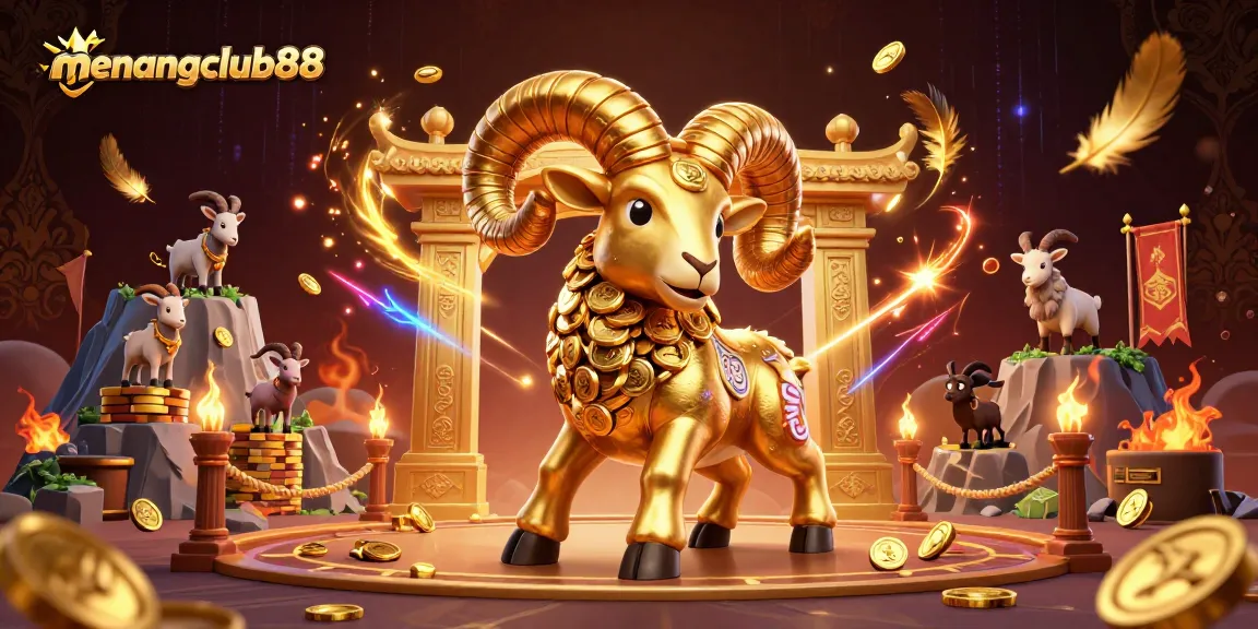 Experience thrilling victories at menangclub88 with vibrant 3D golden ram and dynamic casino elements.