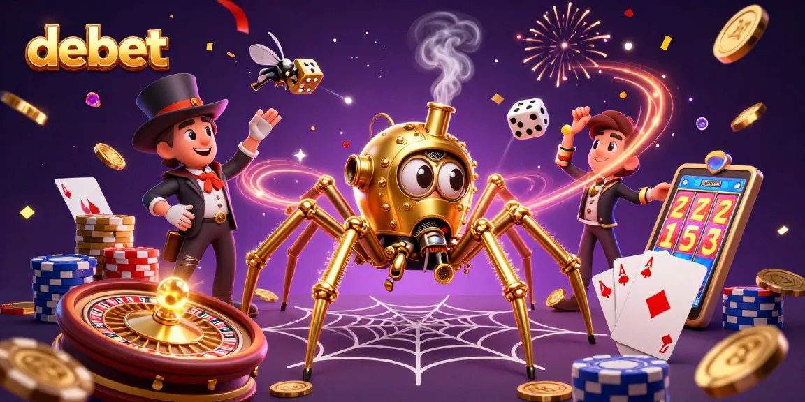 Engage with debet's thrilling world of gambling featuring steampunk spider and poker elements.