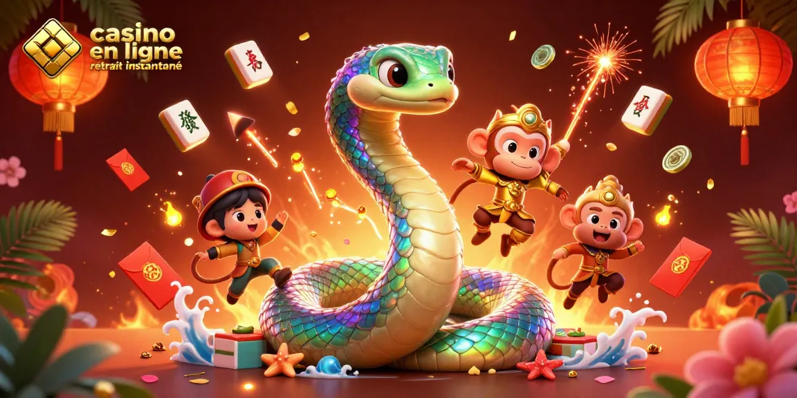 Découvrez un casino en ligne avec retrait instantané illustrant un serpent arc-en-ciel et un roi singe dans une scène dynamique.