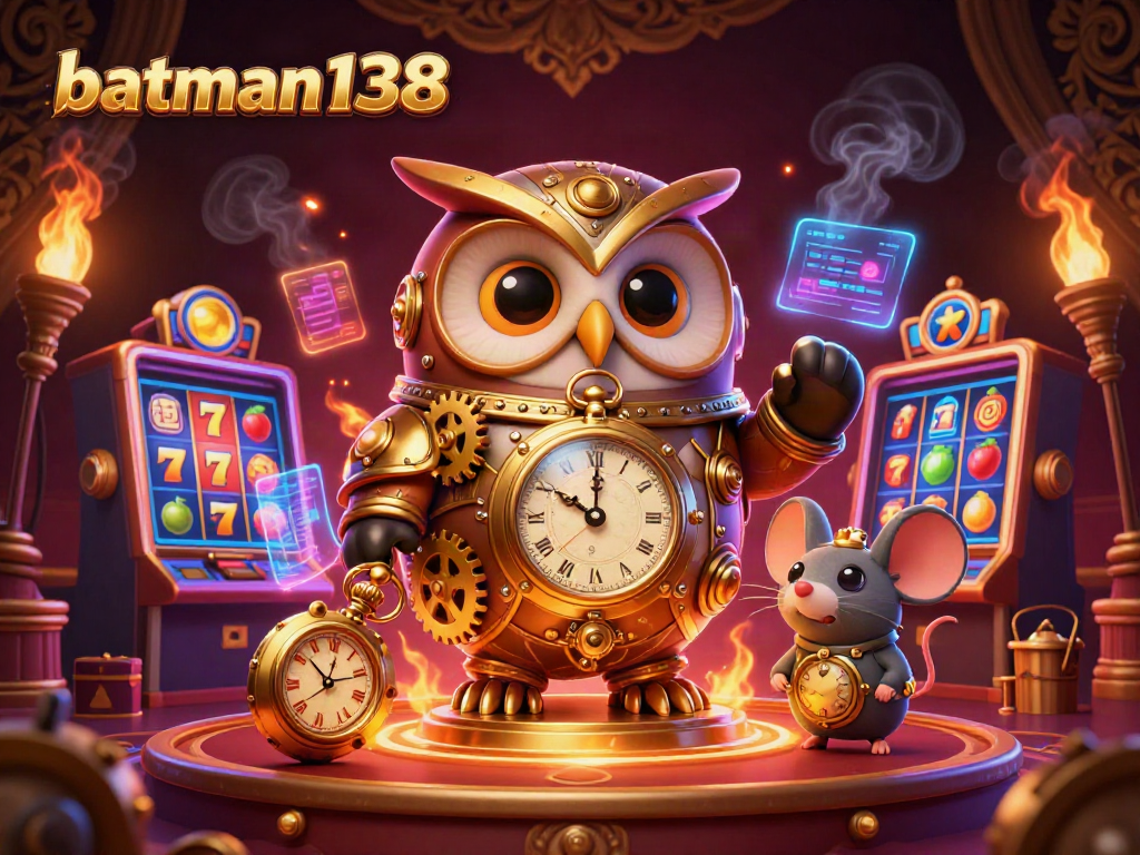 Experience the thrilling action at batman138 with colorful slot machines and a magical steampunk owl.