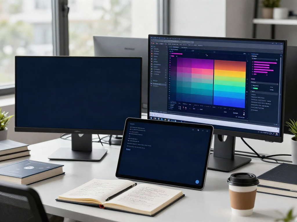 Data scientist in a modern workspace analyzing AI datasets to find AI datasets.