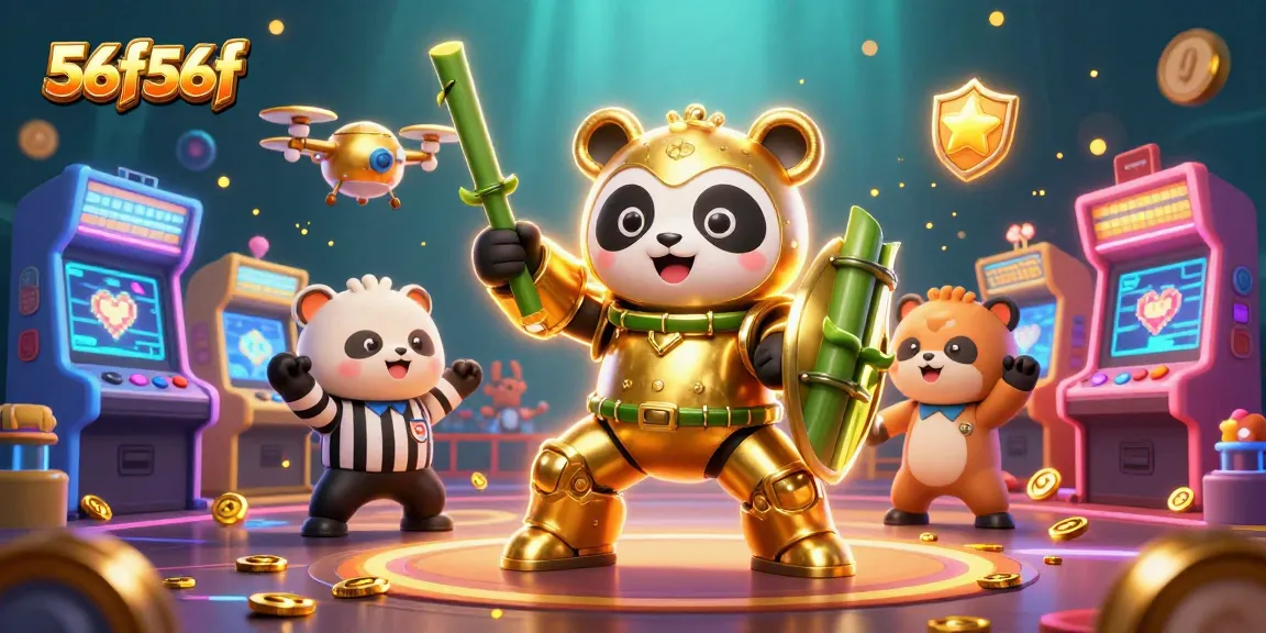 O 56f56f traz um duelo épico no cassino com panda de ouro e robô em ação.