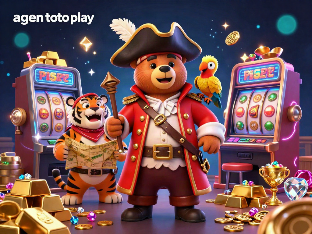 Experience the thrill of agen toto play with vibrant gaming elements and animated characters in a treasure-filled scene.