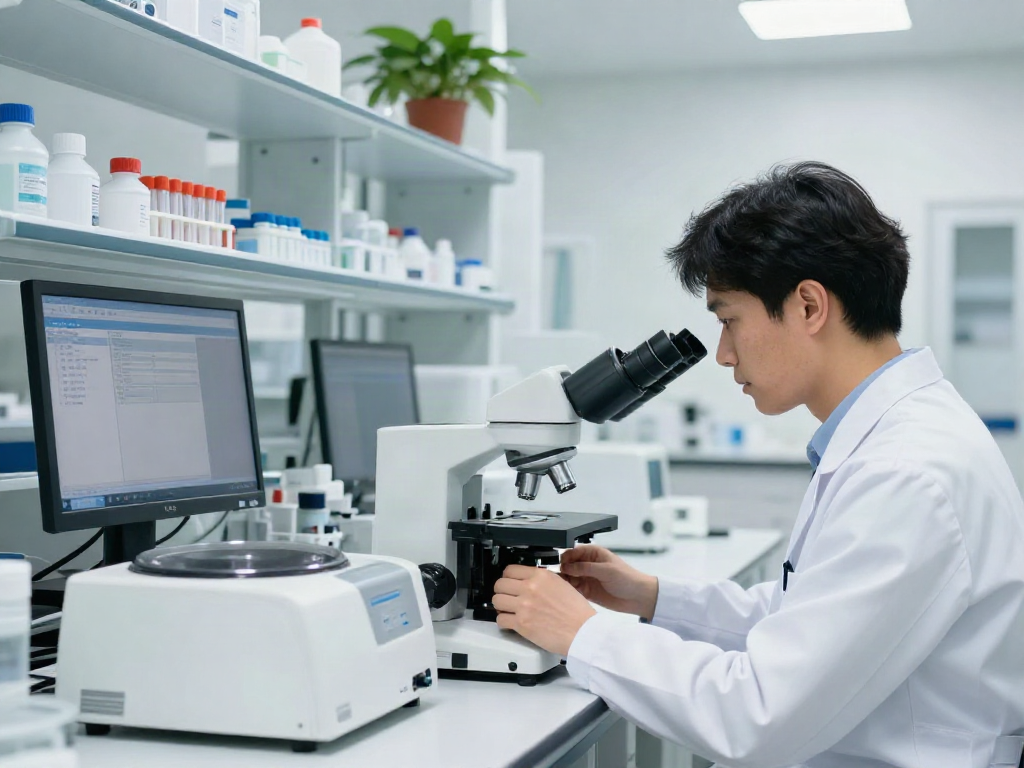 Laboratorio de análisis clínicos con un profesional realizando pruebas precisas.