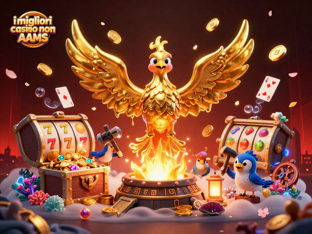 Gioca nei migliori casino non AAMS con una rappresentazione vibrante di un fenice dorata e tesori d'azzardo