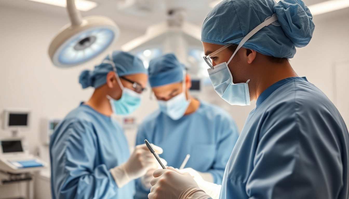 Surgical Treatment Cente in action with a precision-focused surgical team in a sterile environment.