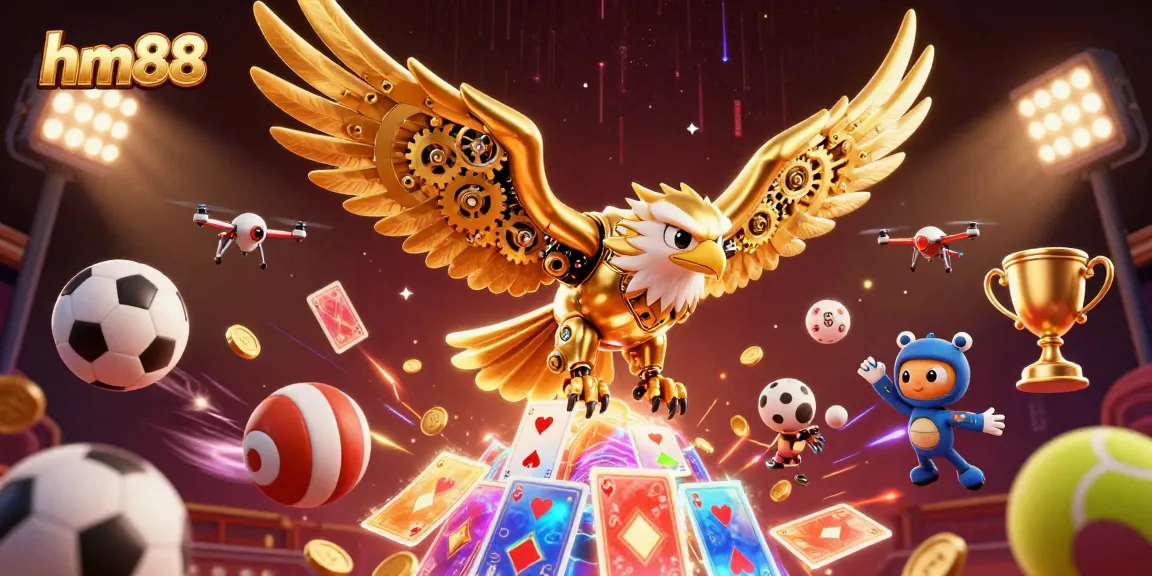 Experience thrilling gameplay with hm88 in a vibrant casino-themed 3D digital illustration.