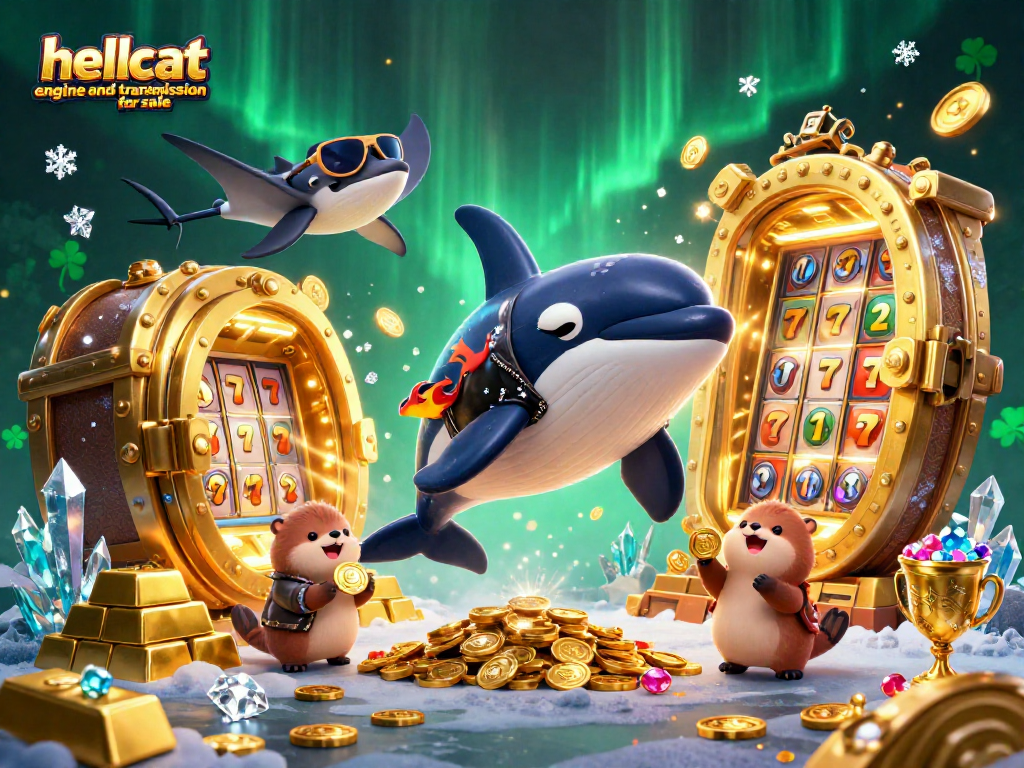 Experience excitement with hellcat engine and transmission for sale amidst treasure and luck in this vibrant casino-themed scene.