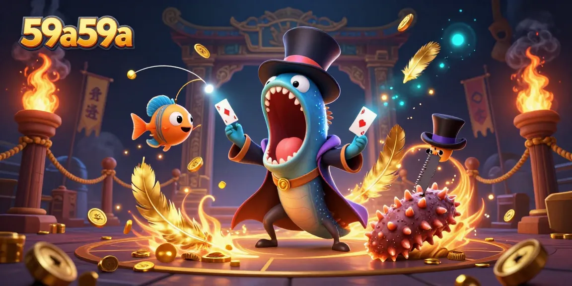 59a59a realiza truques de cartas em um cassino encantado com criaturas do fundo do mar.