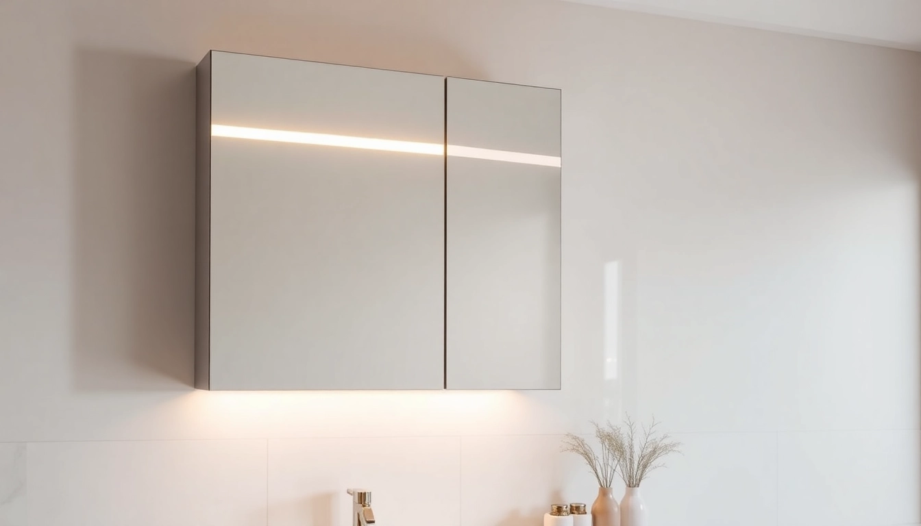 Elegante badezimmer spiegelschränke beleuchtung in einem modern gestalteten Badezimmer beleuchten den Raum.
