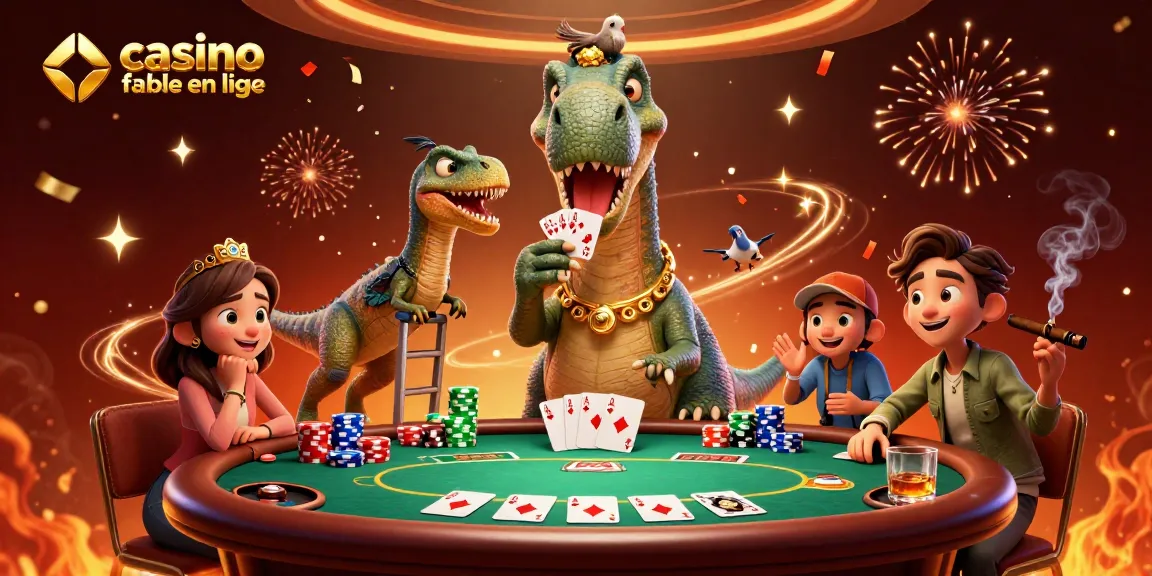 Illustrez votre expérience de jeu dans un casino fiable en ligne avec un brontosaurus s'amusant au poker.