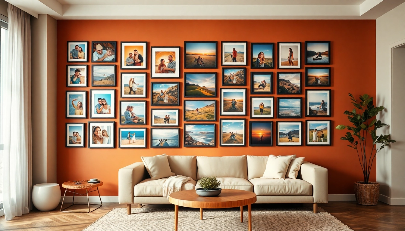 Showcasing a vibrant photo wall featuring cherished memories and artistic images.