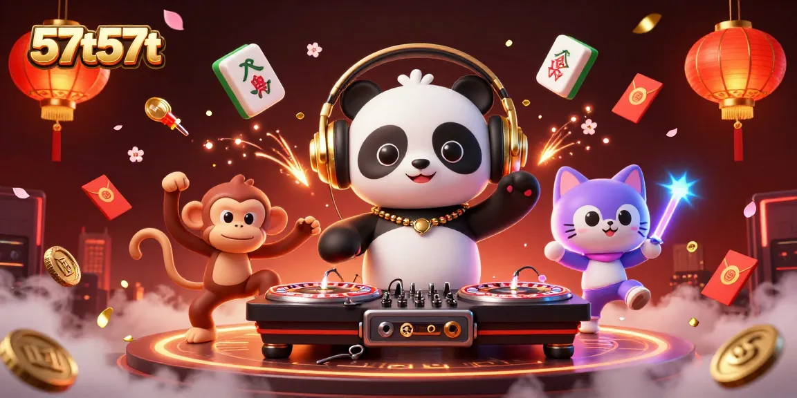 57t57t grants a thrilling experience with a DJ panda and lively characters embracing casino excitement.