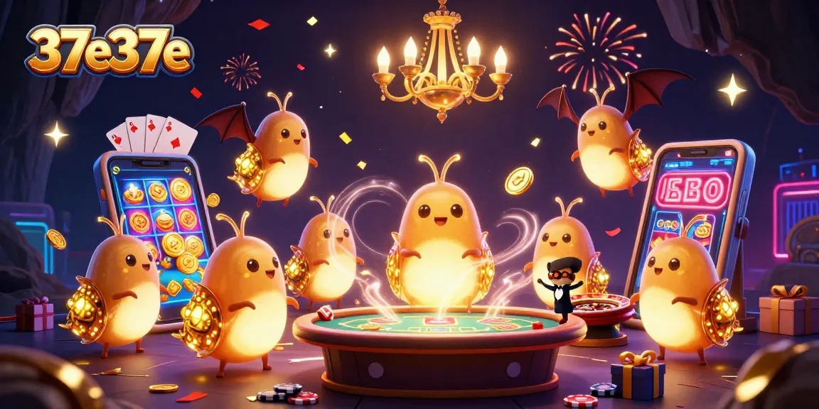 Engage with 37e37e casino fun, featuring glowworms illuminating a vibrant game scene.