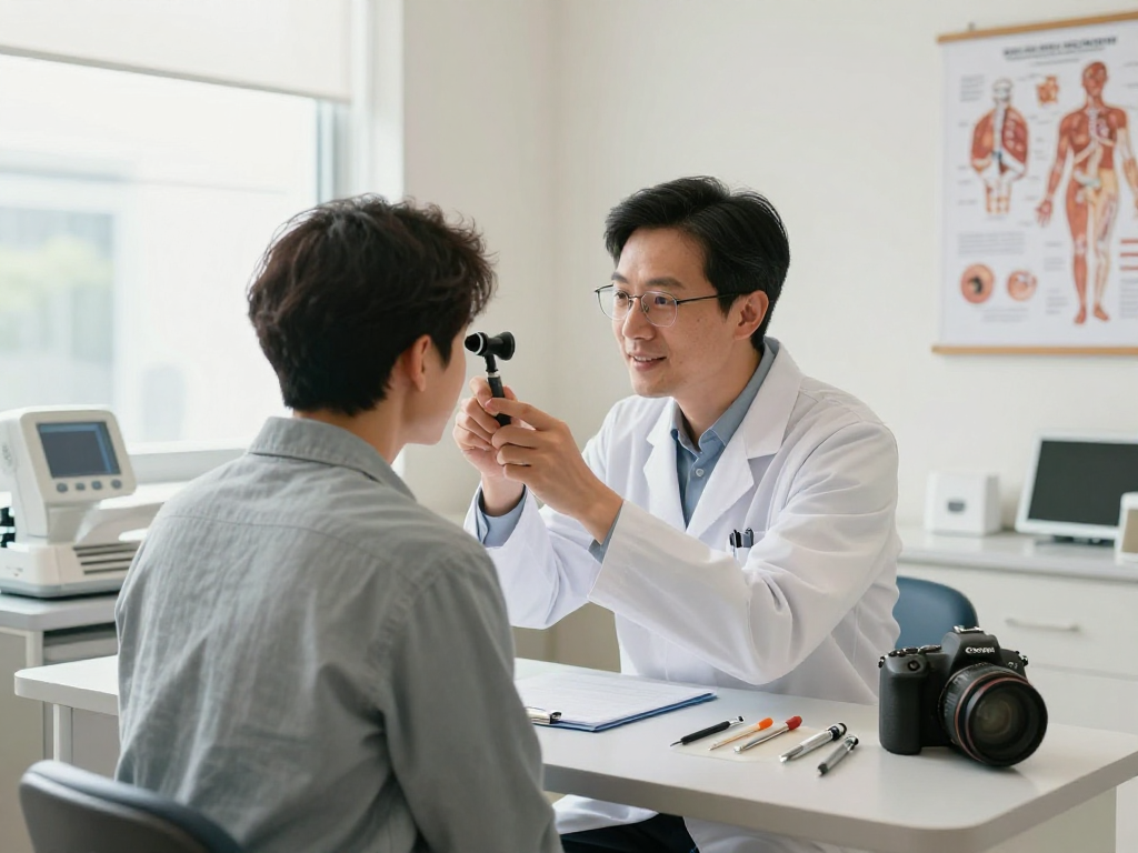 Consult an ENT specialist during a detailed examination in a modern clinic.