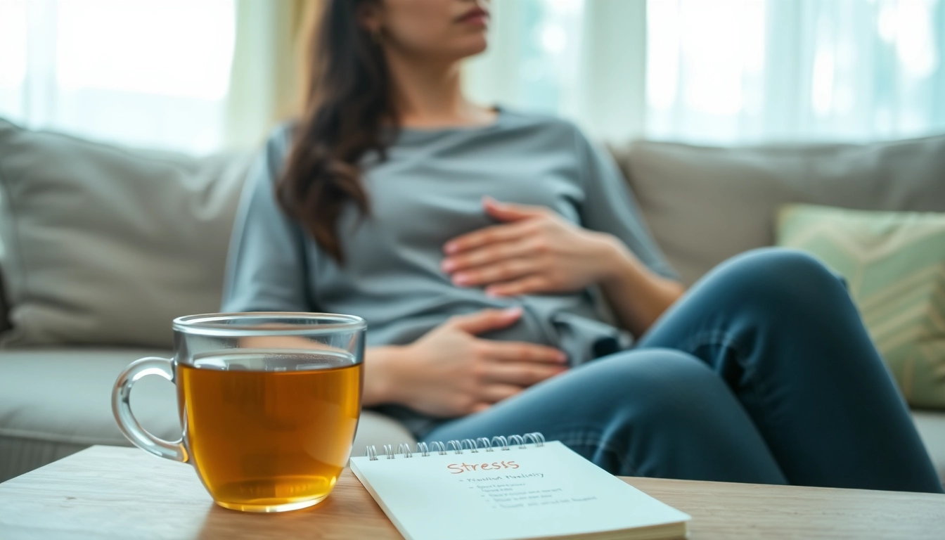 Understanding what does anxiety stomach pain feel like through relatable imagery of a person in discomfort.