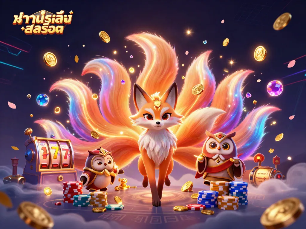 ทดลองเล่นสล็อต พร้อมกับภาพของจิ้งจอกเก้าหางและนกฮูกในบรรยากาศคาสิโนที่เต็มไปด้วยความสนุกสนาน