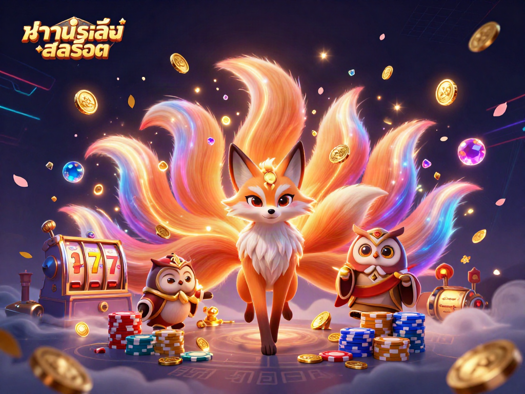 ทดลองเล่นสล็อต พร้อมกับภาพของจิ้งจอกเก้าหางและนกฮูกในบรรยากาศคาสิโนที่เต็มไปด้วยความสนุกสนาน
