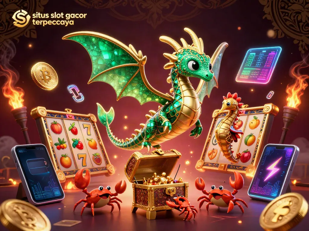 Spin the reels with situs slot gacor terpercaya featuring a dazzling sea dragon and vibrant slot symbols.