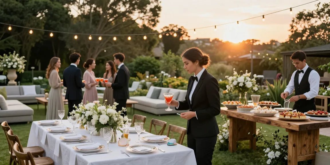 Event rentals for outdoor weddings showcasing elegant tables and soft lighting in a beautiful garden setting.