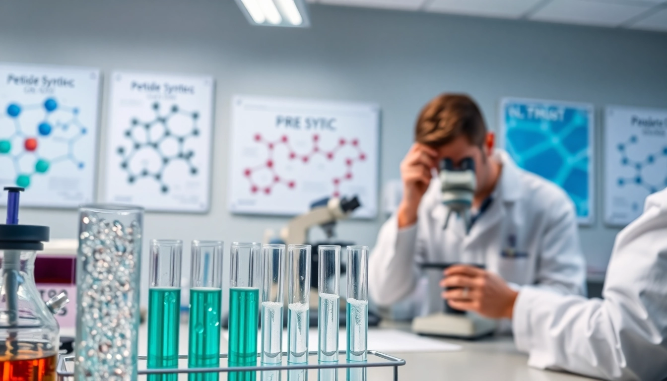 Analyzing valor peptides in a modern lab with scientific equipment and test tubes.