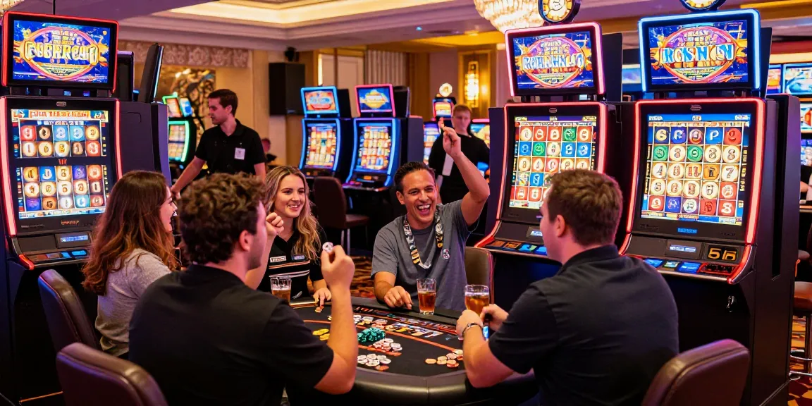 Experience situs slot qris excitement in a vibrant casino, with players engaged and celebratory atmosphere.