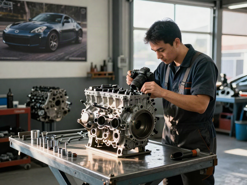Inspecting a CD009 transmission in a busy automotive garage