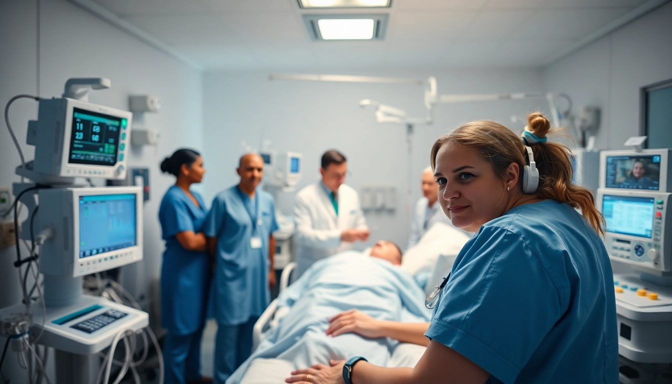 Medical professionals caring for patients in an Intensive Care Unit (ICU) showcasing advanced monitoring technologies.