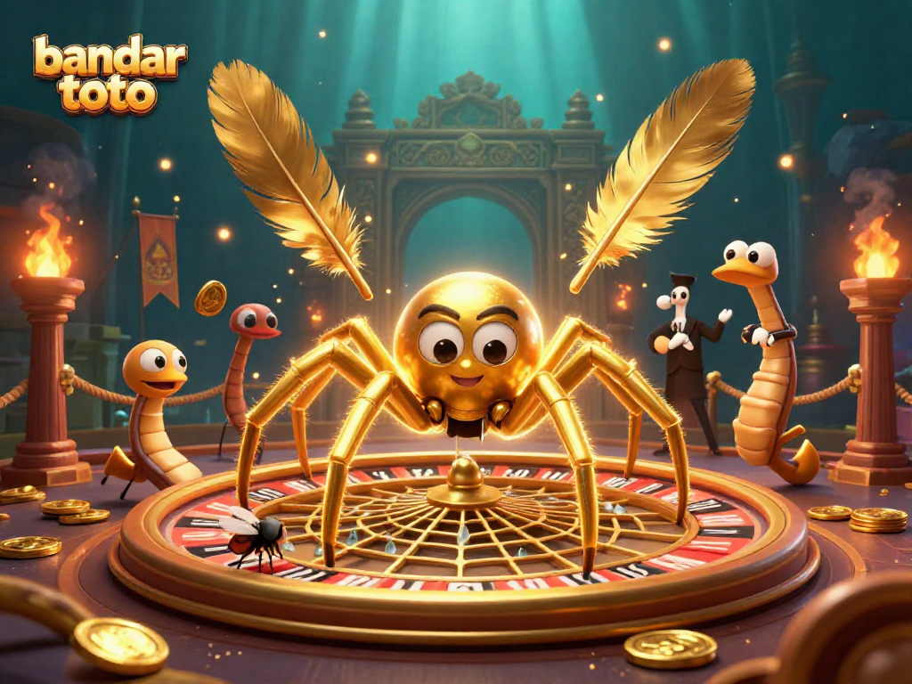 Engage with bandar toto through a lively 3D casino scene featuring a spider croupier and betting action.